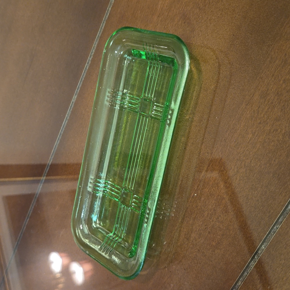 Green Depression glass butter dish bottom